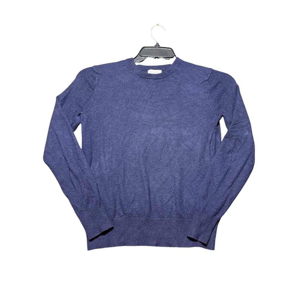 Qualfort Sweater Men Small Navy Blue Crewneck Long Sleeve Soft Knit